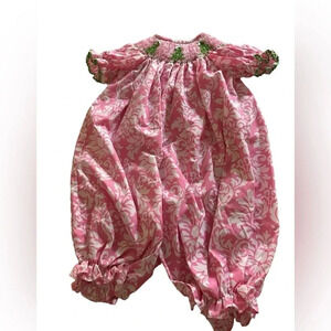 Southern Sunshine Christmas Tree Smocked Romper. Size 9m